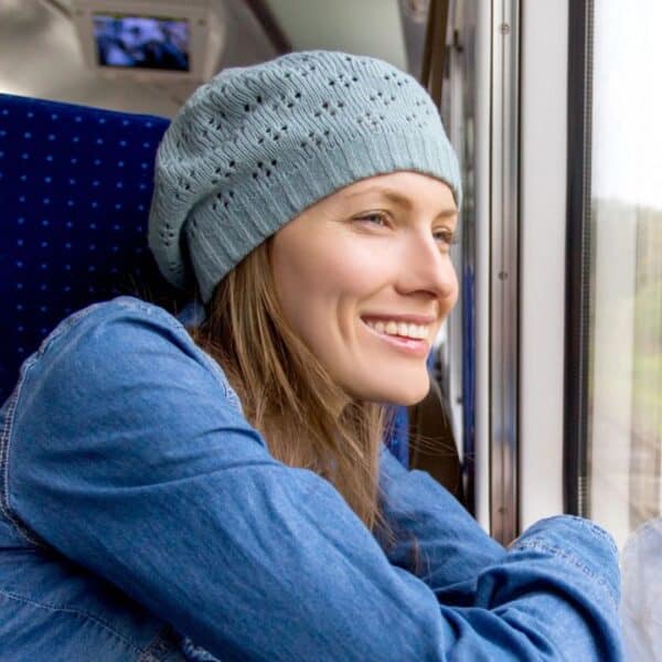 woman traveling on a train